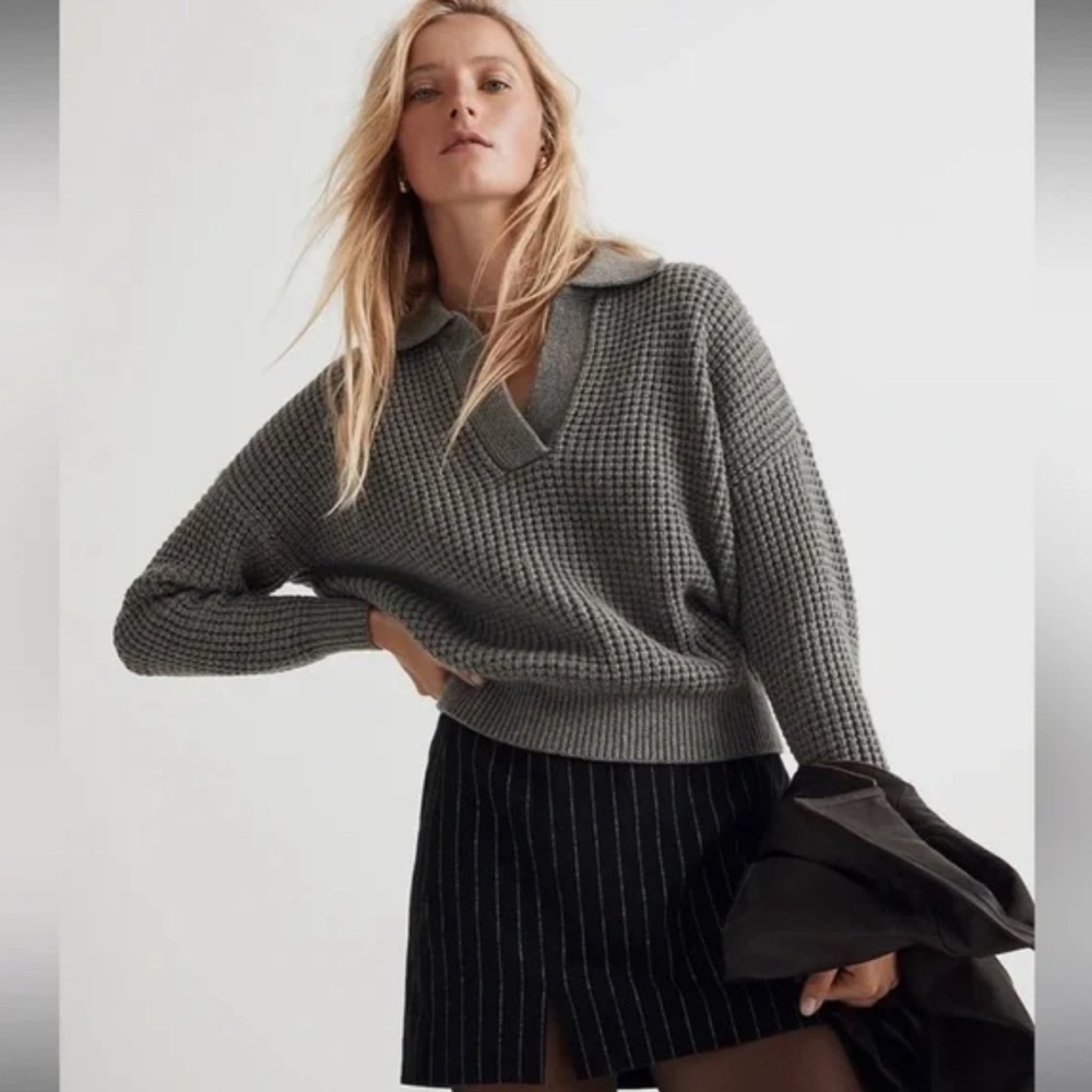 Madewell cropped Henley chunky knit Gray Sweater/ small